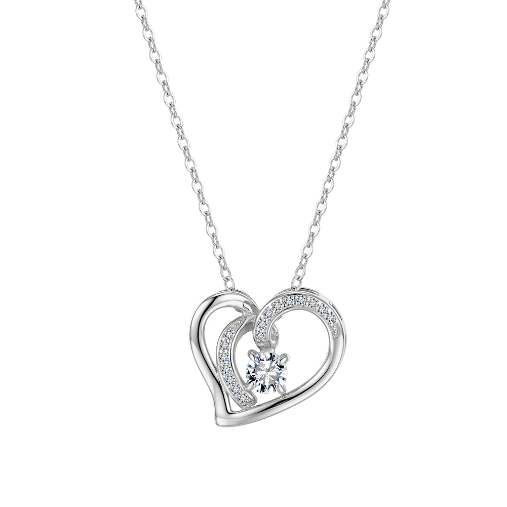 Floating Heart Moissanite Pendant Necklace in Silver