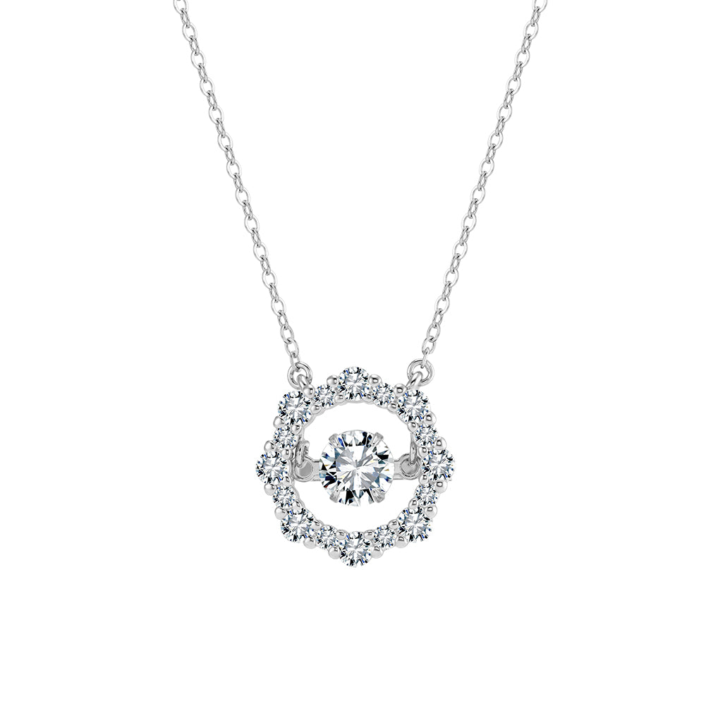 Geometric Halo Moissanite Pendant Necklace in Silver