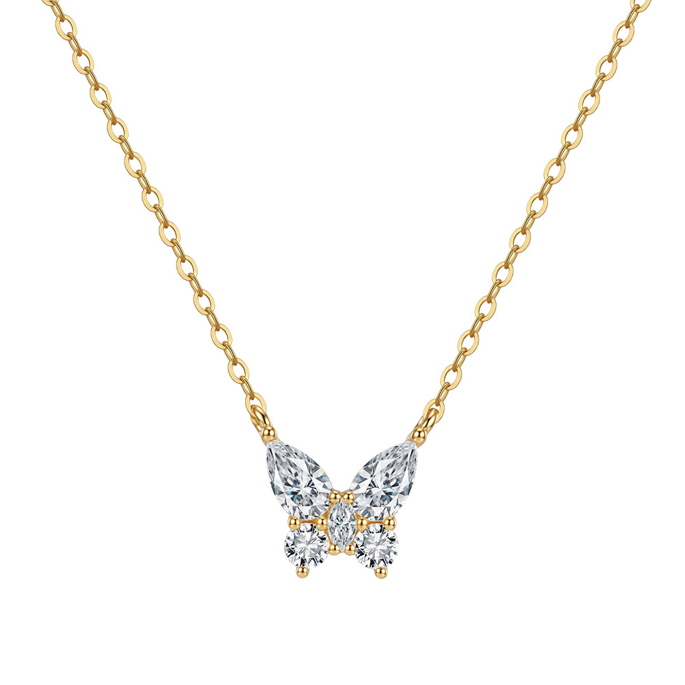 Butterfly Moissanite Pendant Necklace in Gold