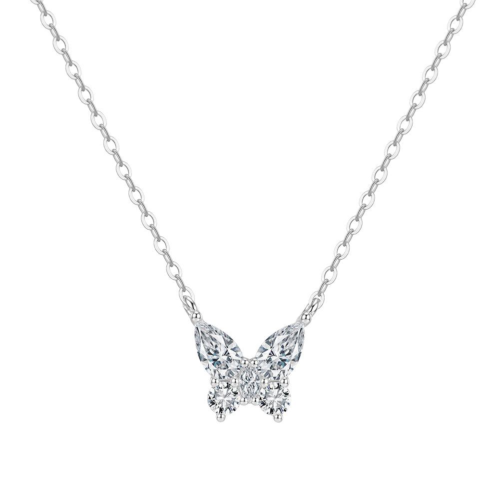Butterfly Moissanite Pendant Necklace in Silver