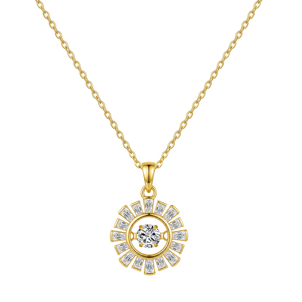 Sunburst Halo Moissanite Necklace in Gold