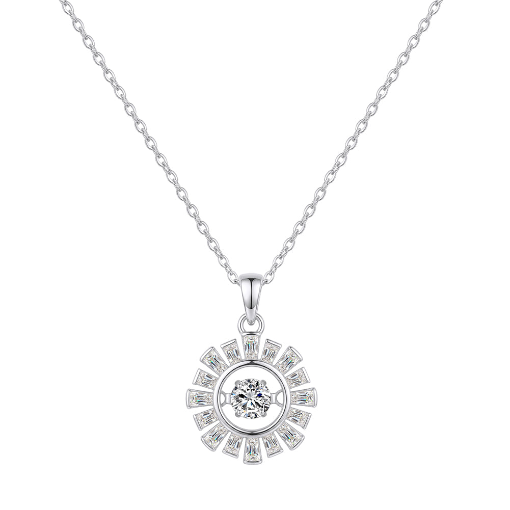 Sunburst Halo Moissanite Necklace in Silver