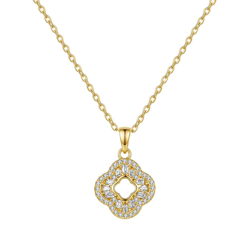 Open Clover Moissanite Pendant Necklace in Gold