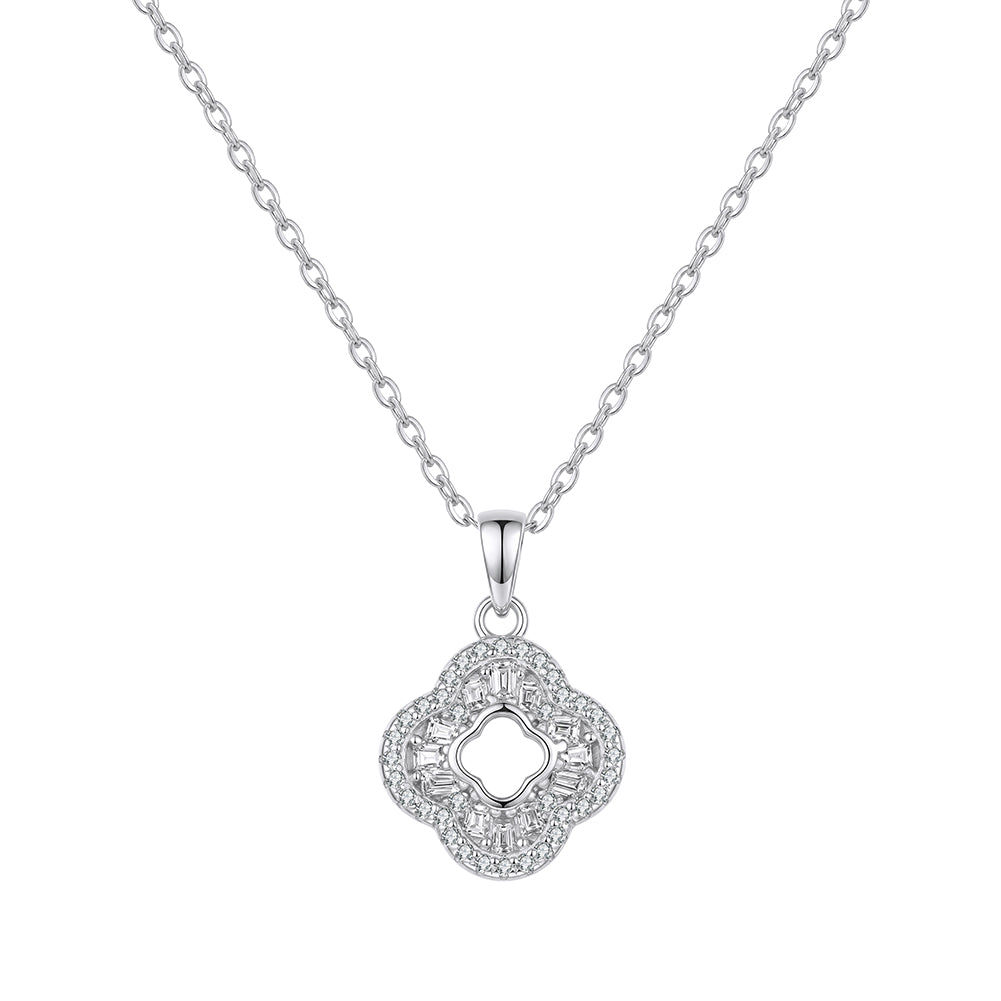 Open Clover Moissanite Pendant Necklace in Silver