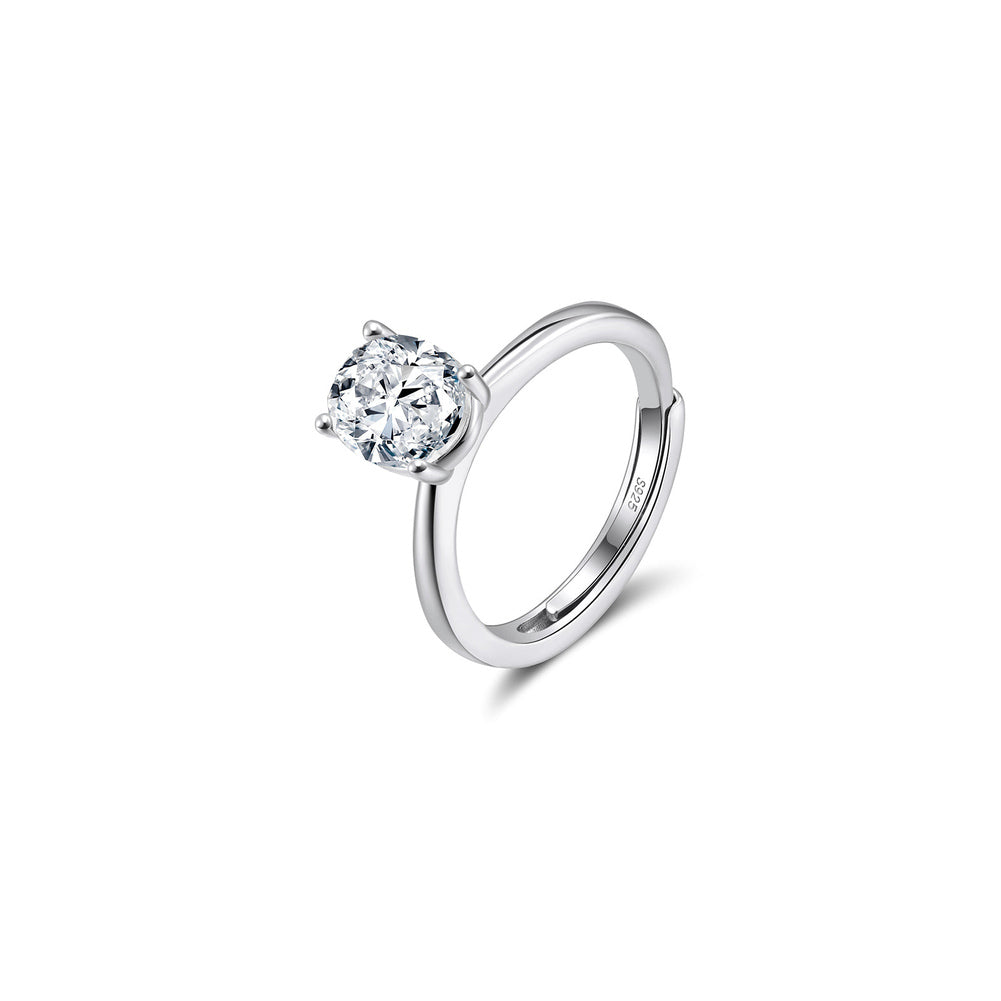 Oval Cut Moissanite Adjustable Solitaire Ring in Silver