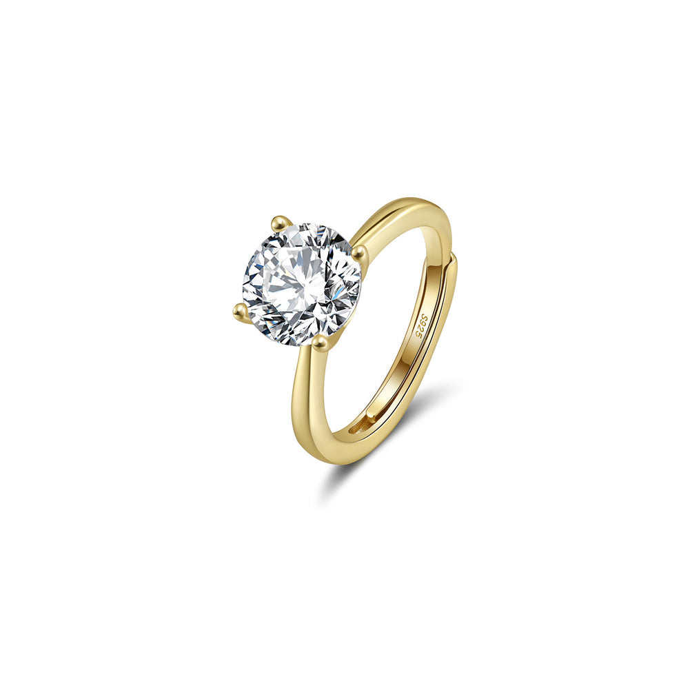 Four Prong Round Moissanite Adjustable Ring in Gold