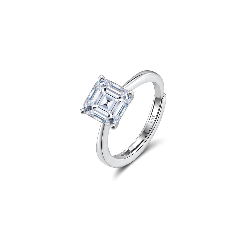 Asscher Cut Moissanite Adjustable Ring in Silver