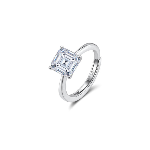 Asscher Cut Moissanite Adjustable Ring in Silver