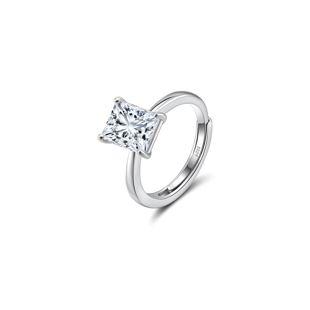 Radiant Cut Moissanite Adjustable Ring in Silver