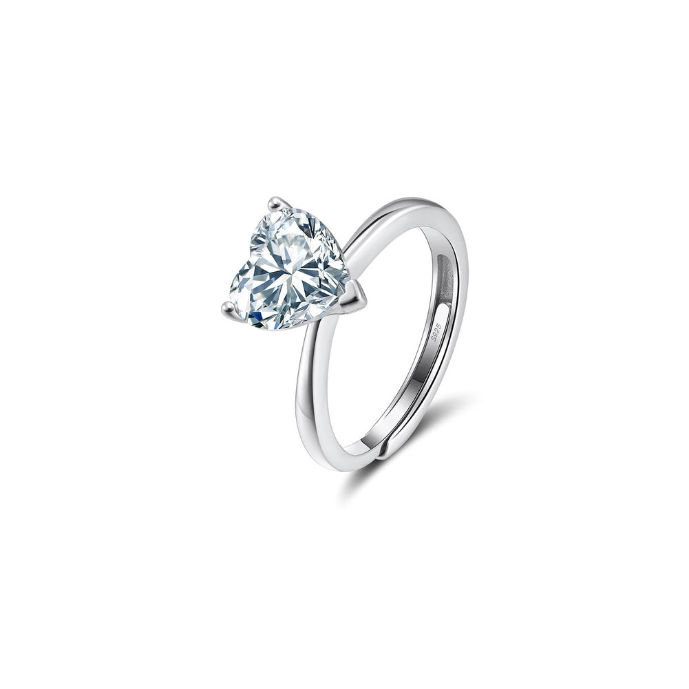 Heart Cut Moissanite Adjustable Ring in Silver