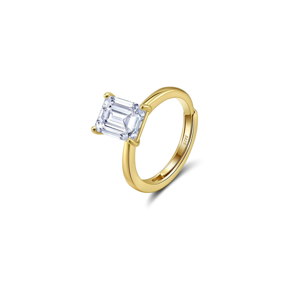 Emerald Cut Moissanite Adjustable Ring in Gold