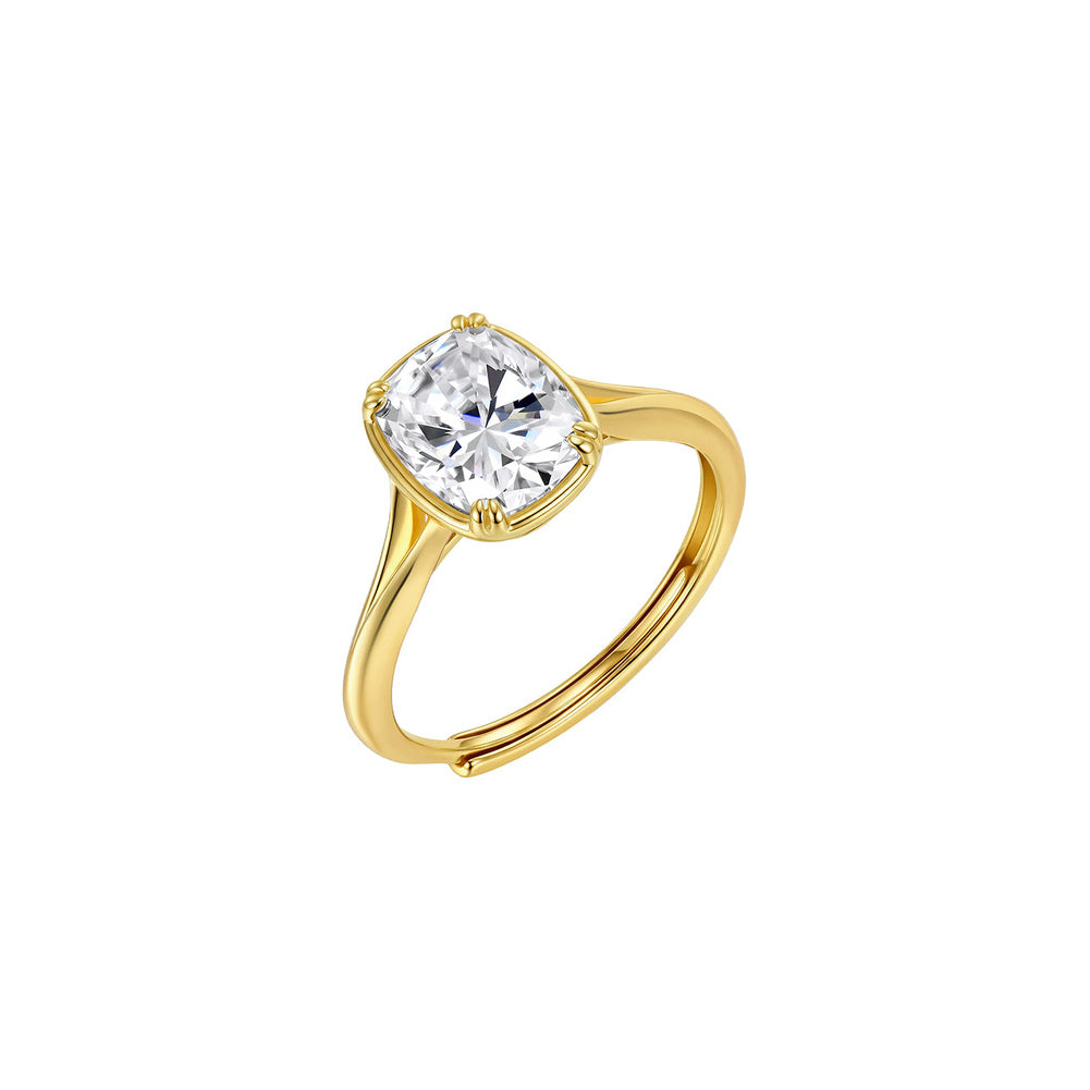 Cushion Cut Moissanite Adjustable Solitaire Ring in Gold