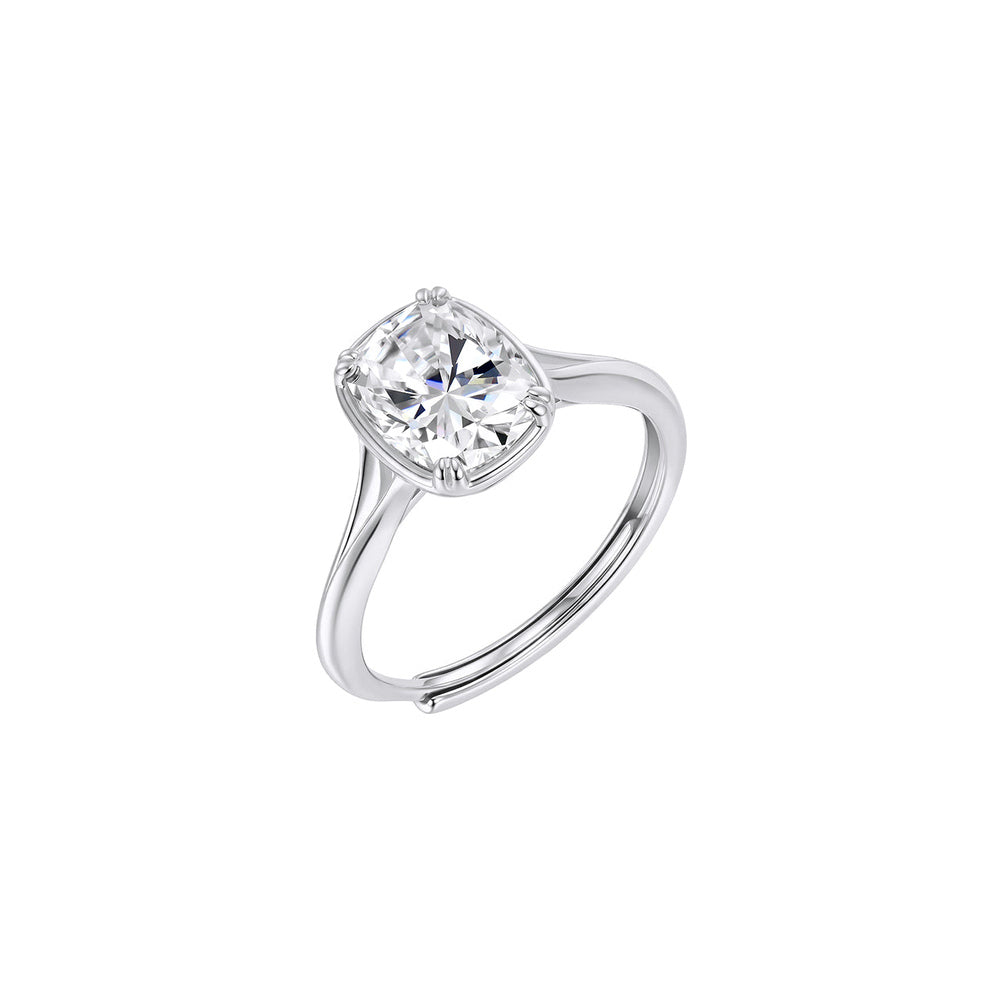 Cushion Cut Moissanite Adjustable Solitaire Ring in Silver