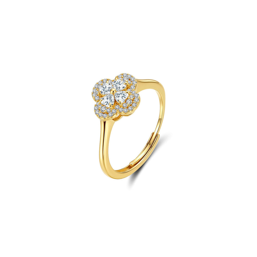 Floral Cluster Moissanite Adjustable Ring in Gold