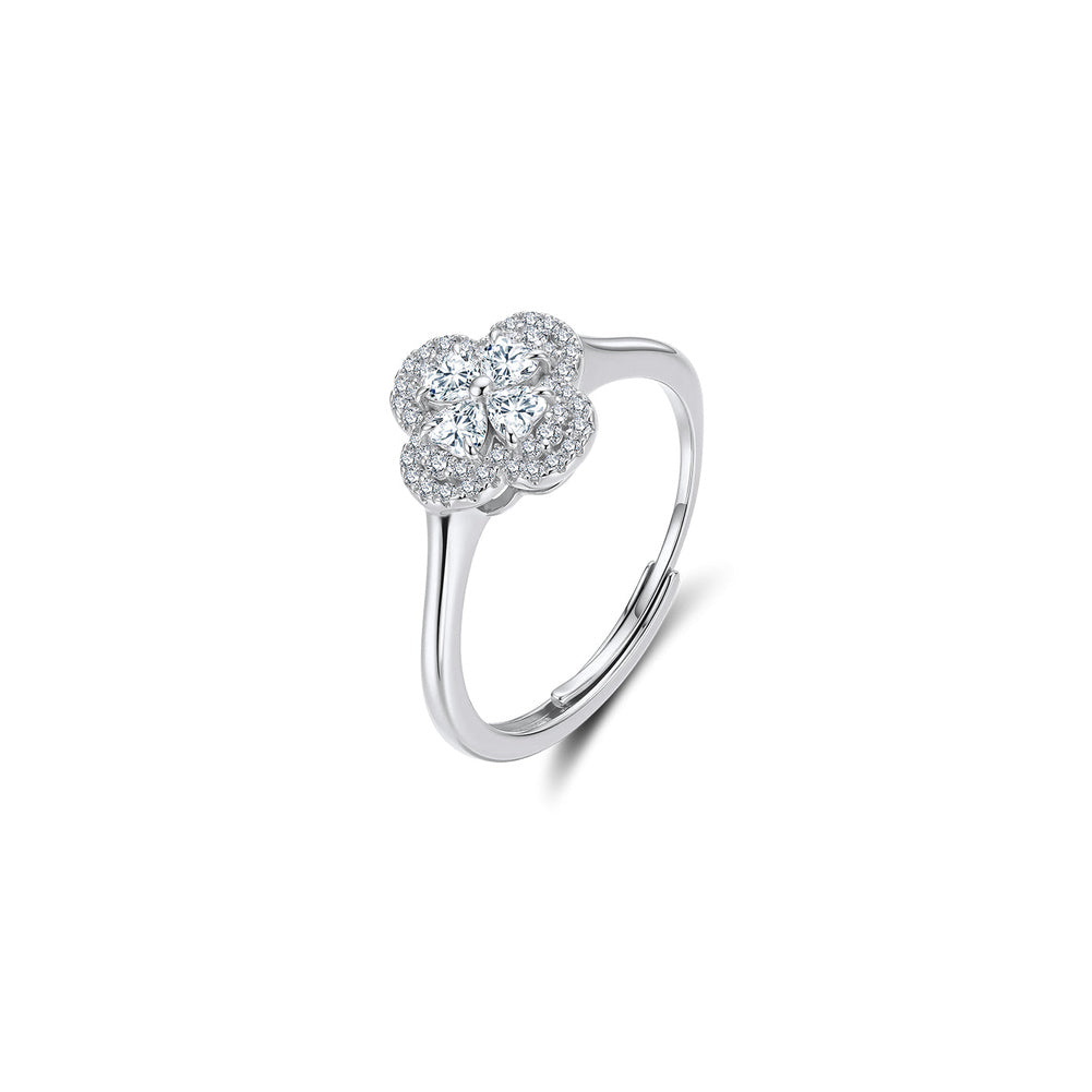 Floral Cluster Moissanite Adjustable Ring in Silver