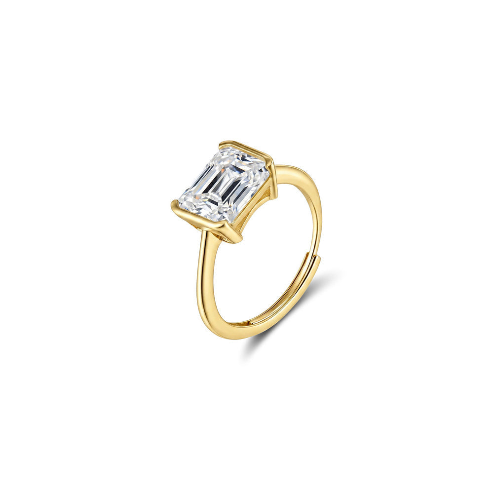 Statement Emerald Cut Moissanite Adjustable Ring in Gold