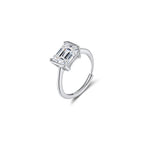 Statement Emerald Cut Moissanite Adjustable Ring in Silver