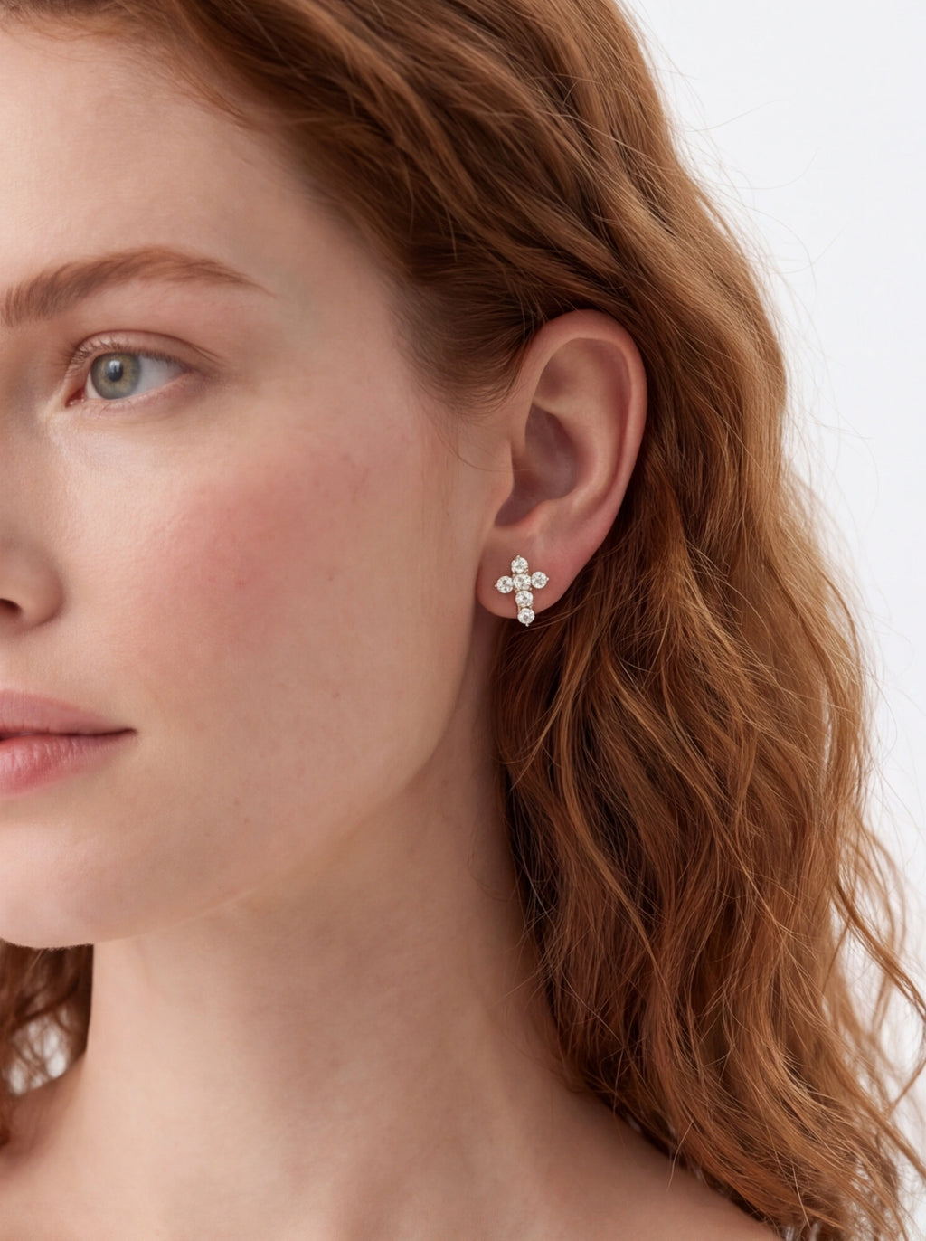 Moissanite Cross Stud Earrings