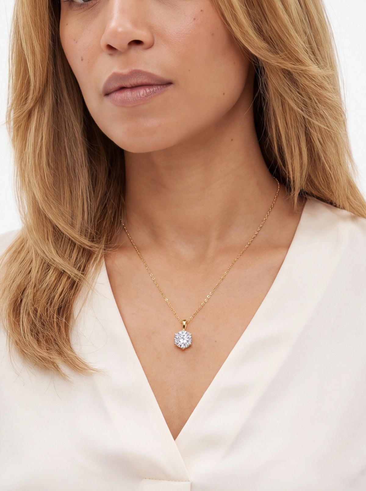 Six Prong Round Moissanite Solitaire Necklace
