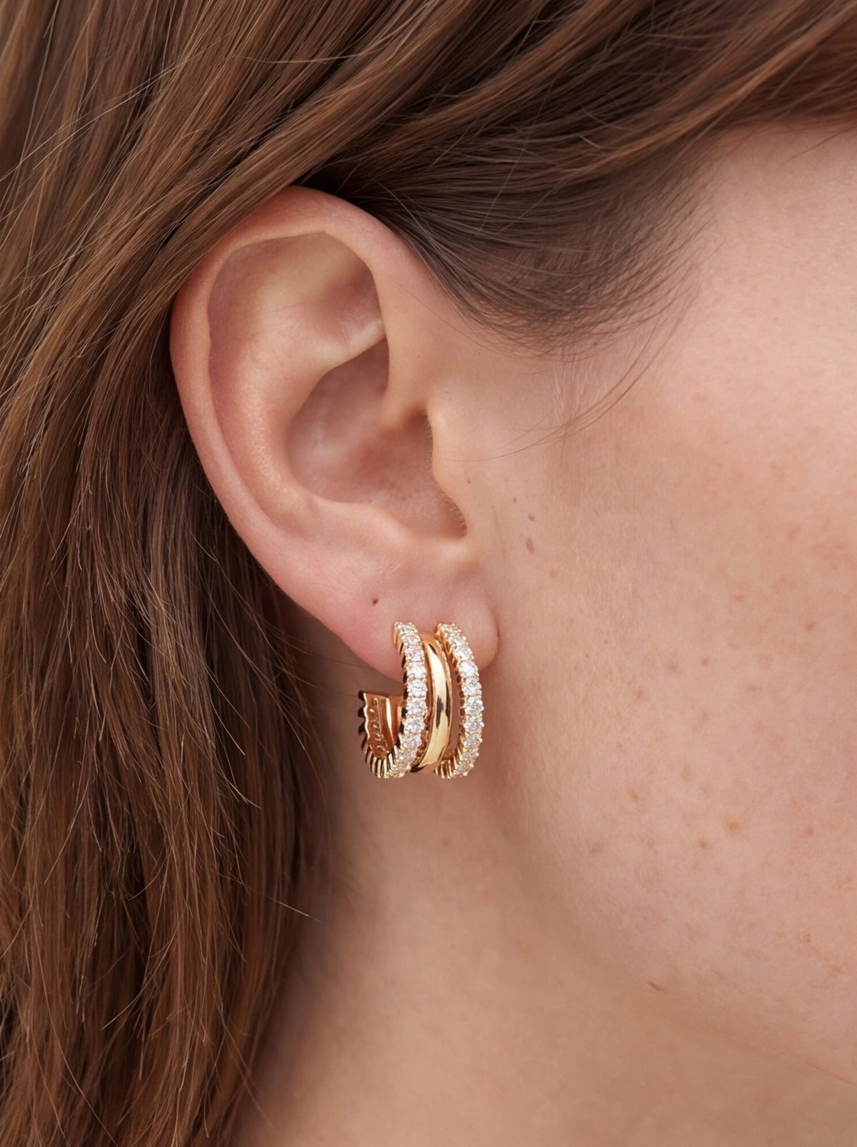 Triple Row Moissanite Open Hoop Earrings