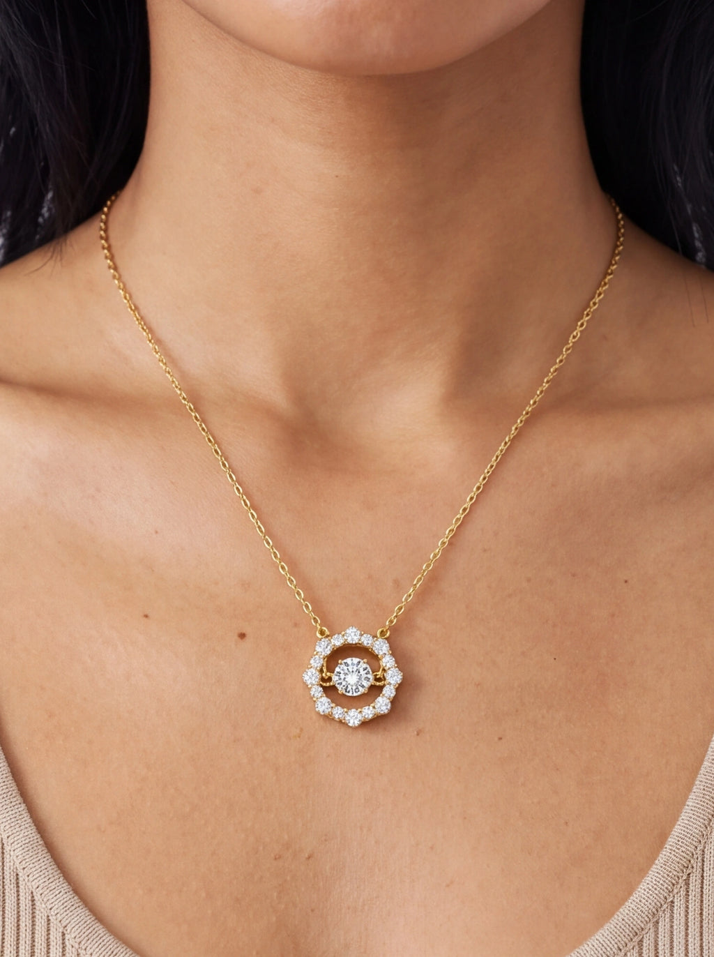 Geometric Halo Moissanite Pendant Necklace