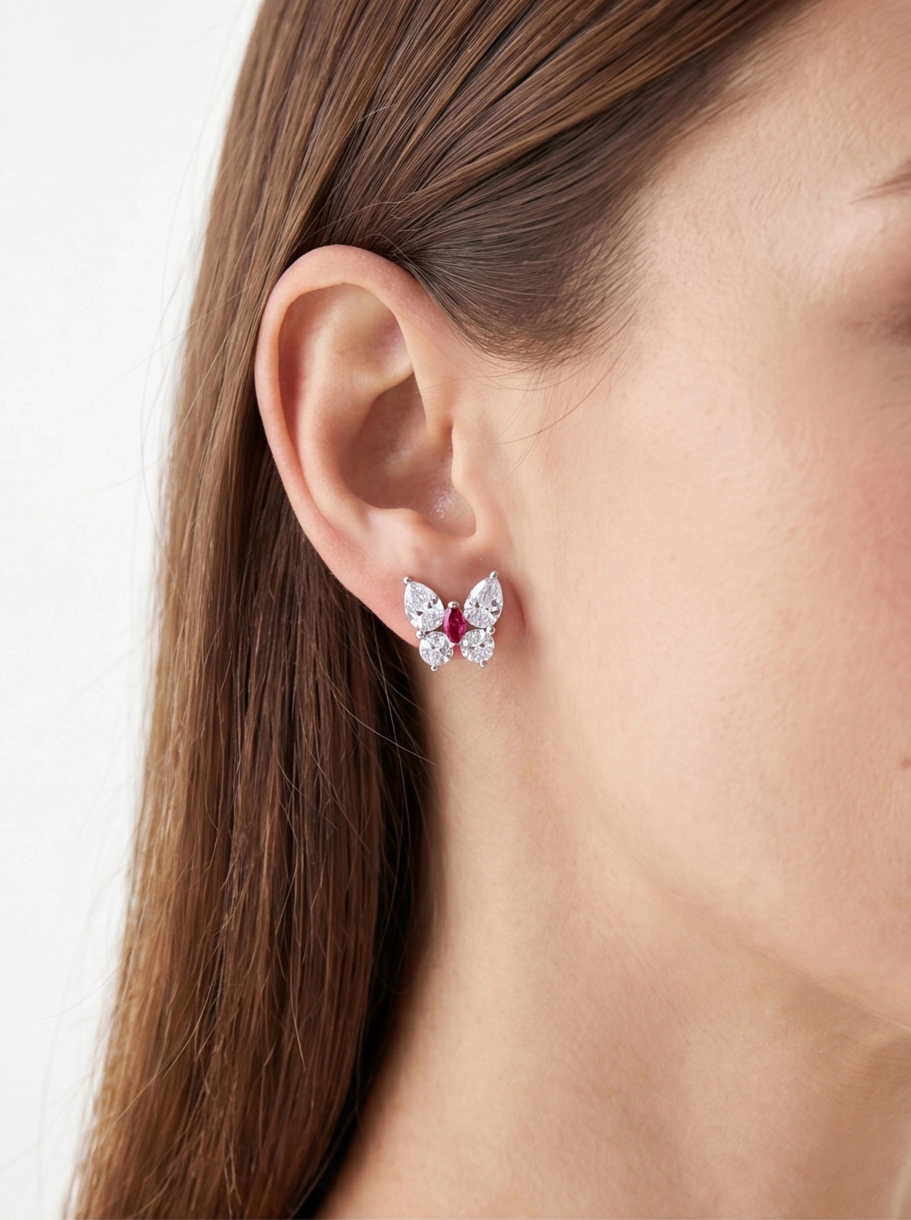 Butterfly Radiance – Sterling Silver & Ruby Butterfly Stud Earrings