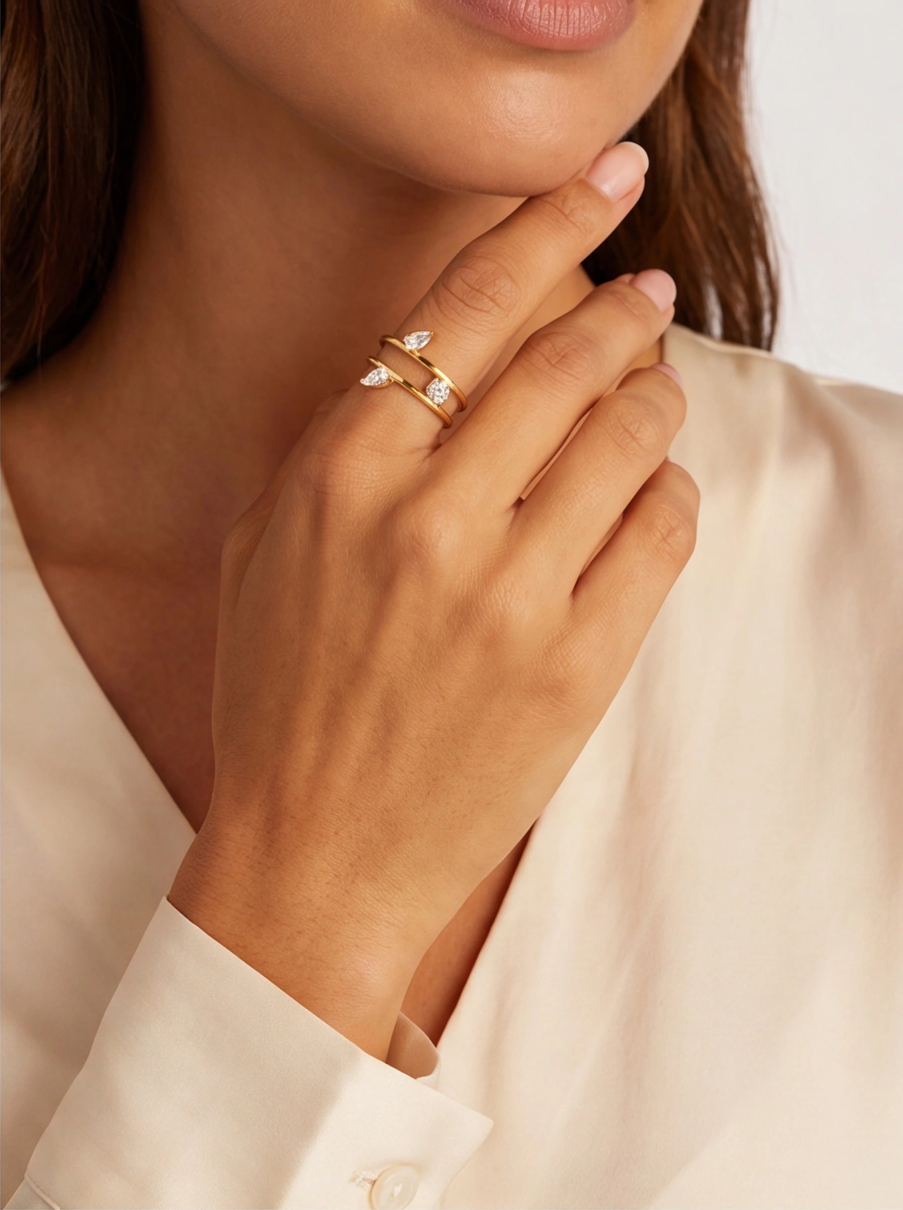 Celestial Flow – Gold Vermeil Sterling Silver Zircon Cuff Ring