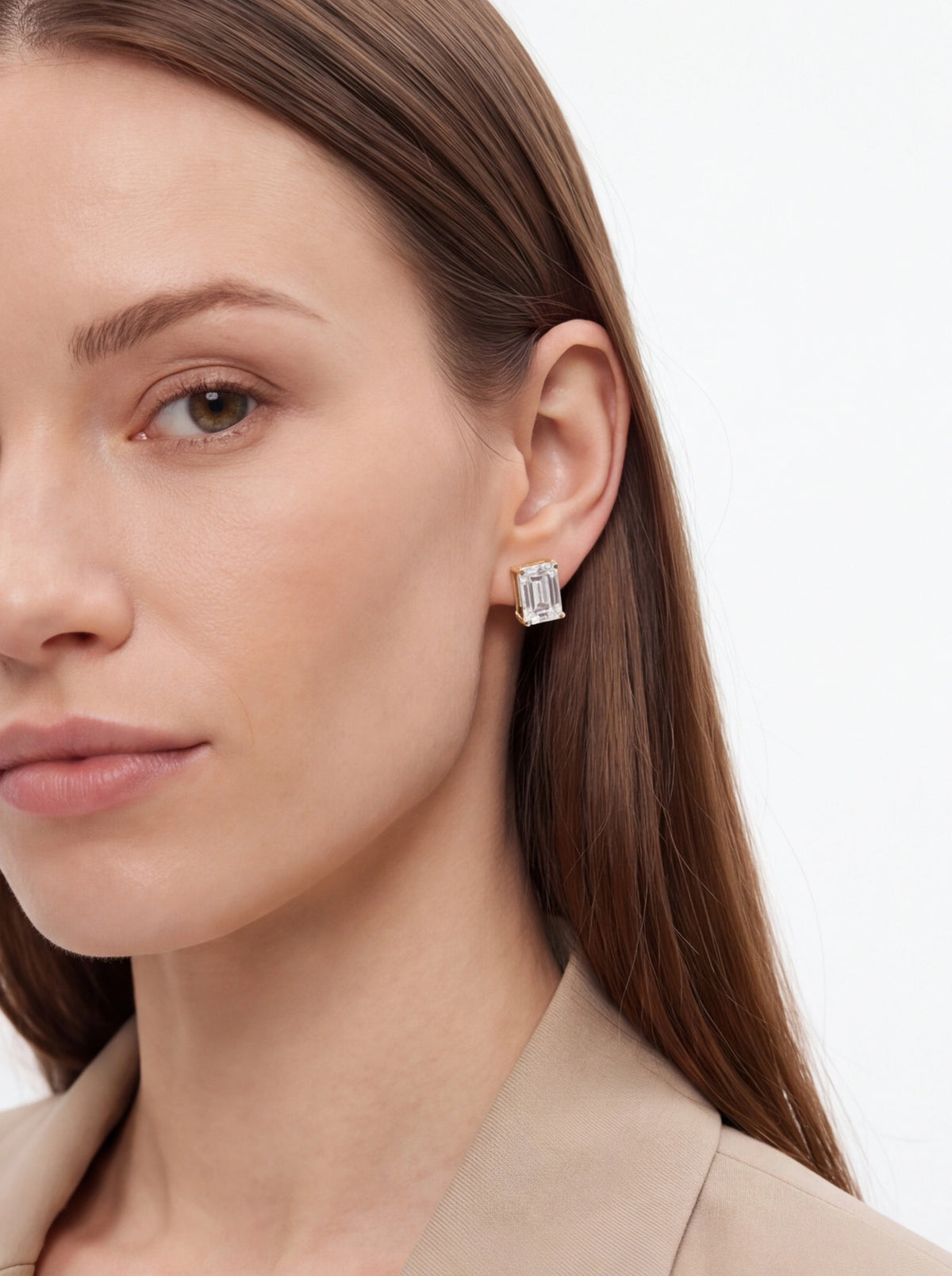 Emerald Cut Moissanite Solitaire Stud Earrings